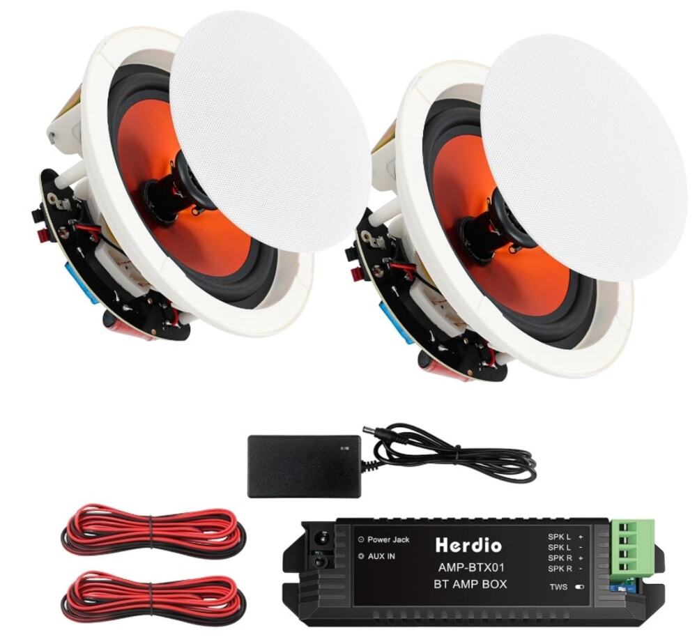 Herdio 8" Bluetooth Ceiling Speakers 400W 2-Way Flush Mount Pair w/ Amp